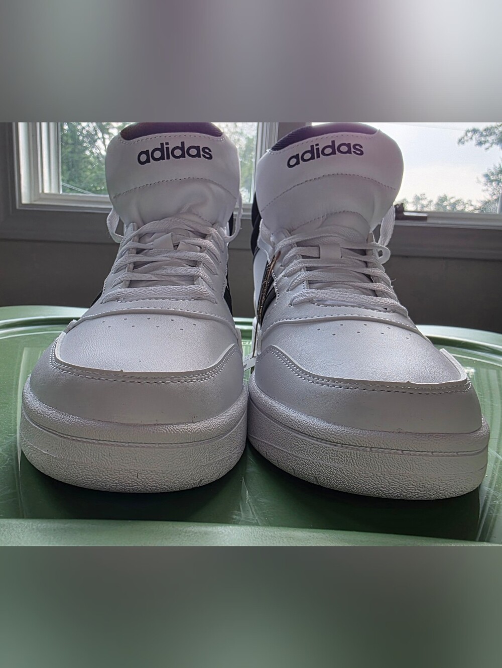 adidas Hoops 3.0 Mid GW3019 Men’s White High-Top Sneakers with Black Stripes - Picture 6 of 11